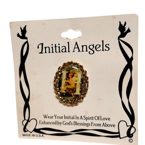 Vintage Initial H Pin Gold Tone Victorian Angel Cherub VTG - Picture 9 of 12